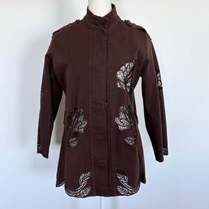Blumarine floral lace inlay military safari style cotton jacket sleeve lace